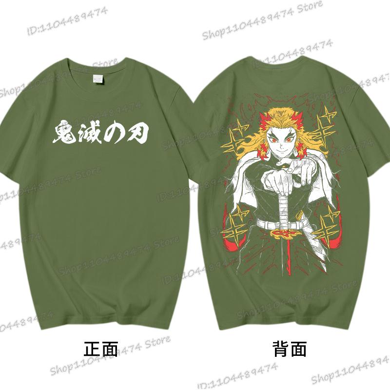 Anime Demon Slayer Rengoku Kyoujurou T Shirt Men Women Vintage Cool Casual High Quality Cotton T-shirt Harajuku Comic Tops