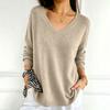Women's Color V-Neck Long Sleeve Knit Sweater Casual Basic Lightweight Top for Daily Wear