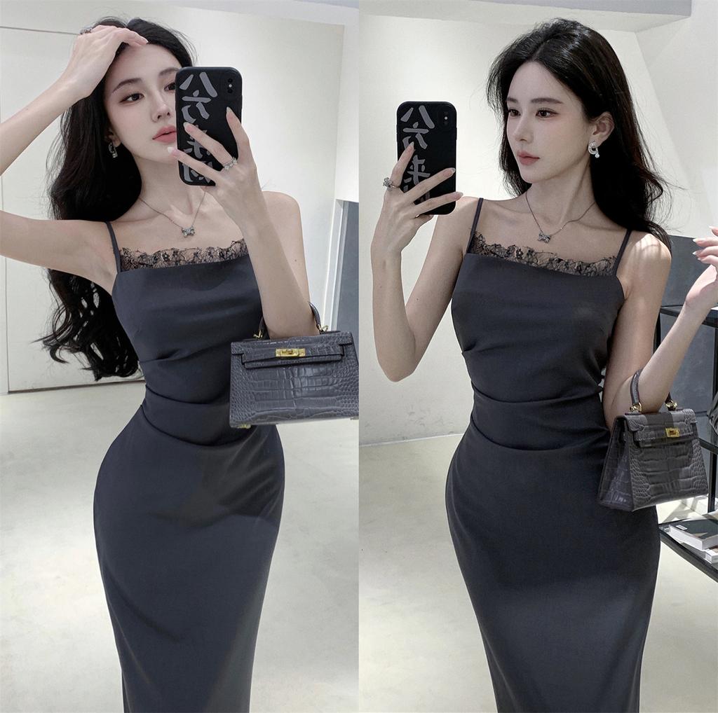 Suspender skirt new women's high-end temperament socialite sexy waist and thin backless hip-wrapped dress
