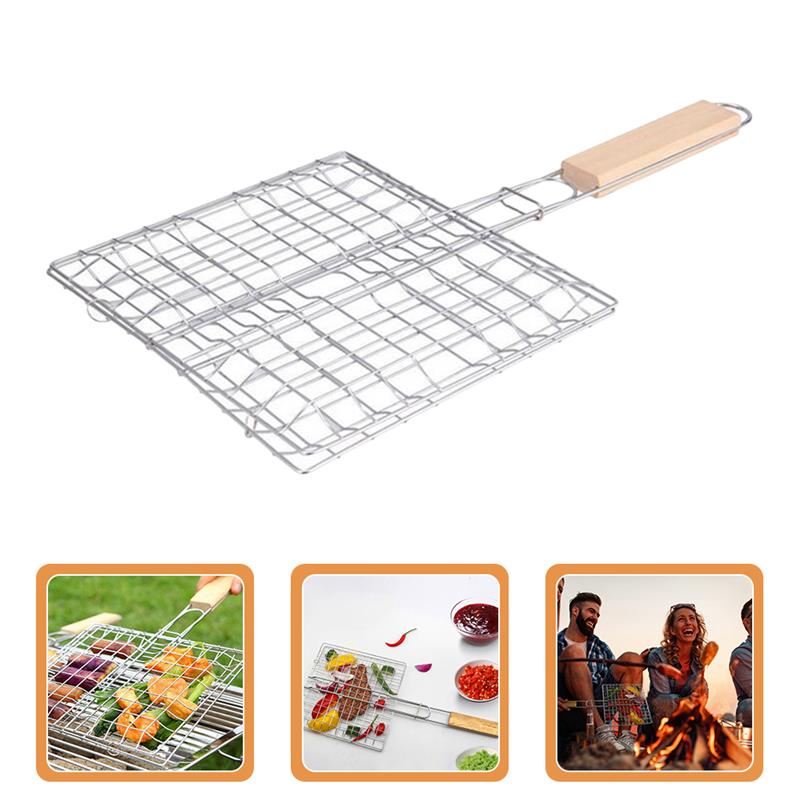 BBQ Net Grilled Fish Clip Basket Kitchen Barbecue Rack Stainless Steel Outdoor Portable