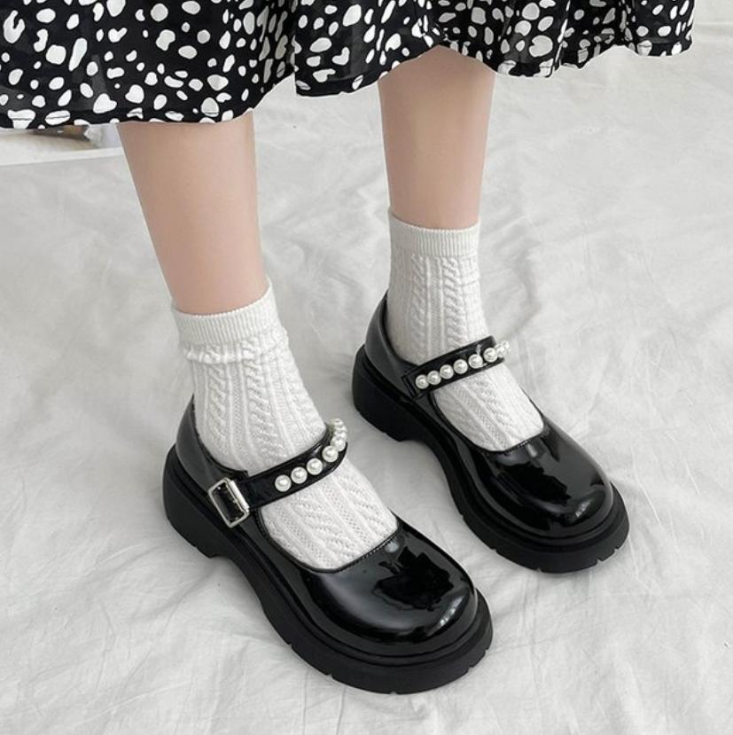 Luxury Girls Chunky Platform Mary Jane Shoes Buckle Strap Thick Heels Pumps Single Shoe Woman Black Patent Leather Lolita Shoes