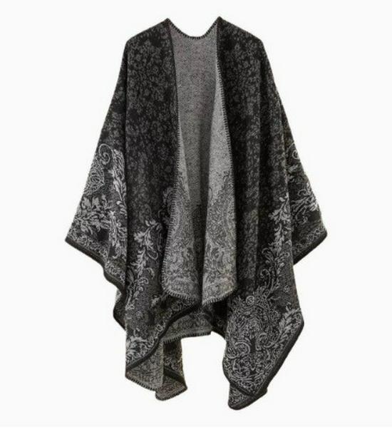 

Ginkgo Leaf Knit Shawl Poncho - Autumn/Winter Imitation Cashmere