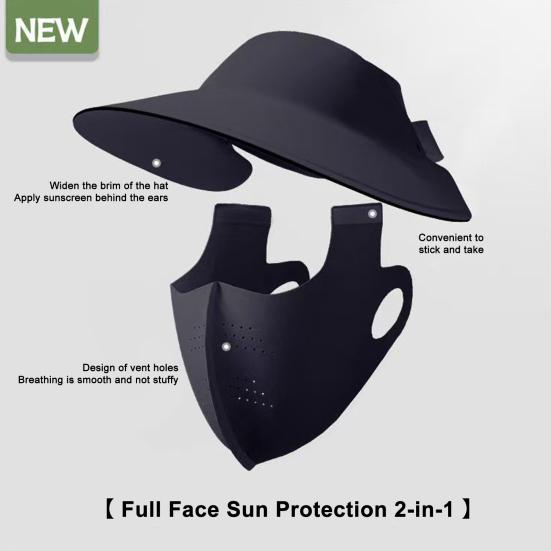 Women Hat with Face Guard Shawl Sun-Proof Breathable Solid Color Design Sun Hat Elastic Large Head Circumference Empty Top Hat