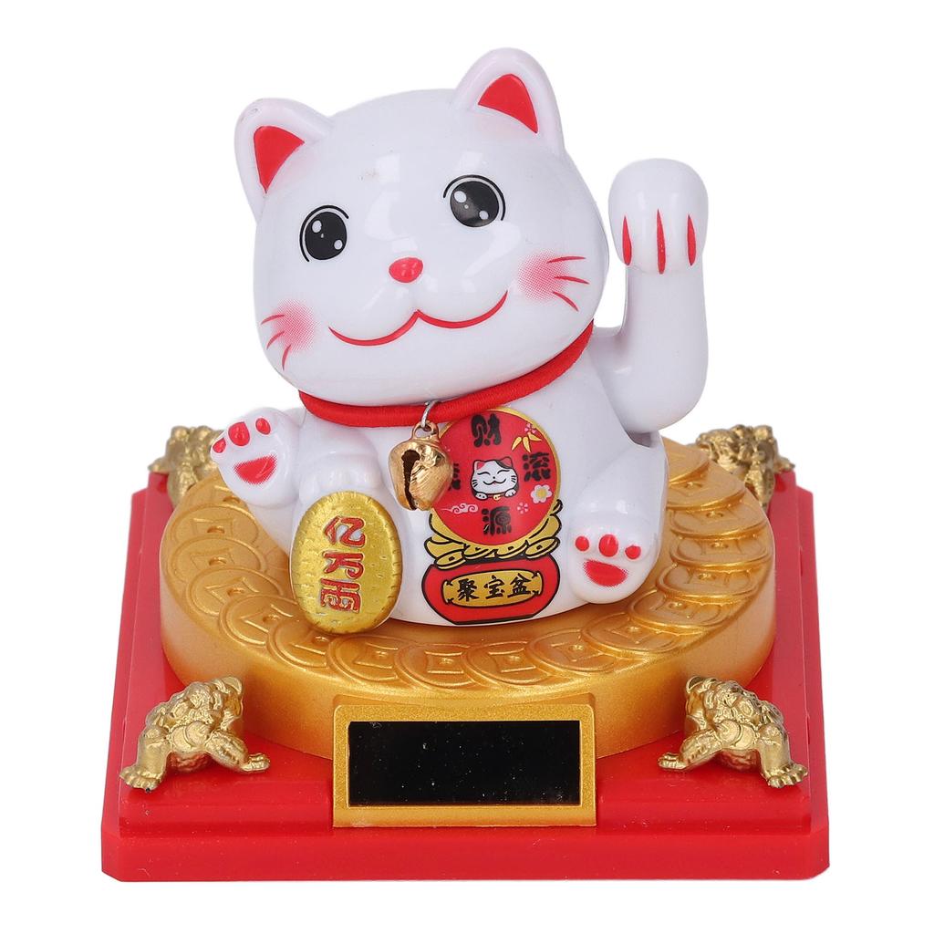 Lucky Cat Figurine Energy Saving Cute Solar Powered Waving Arm Lucky Cat Statue for Cash Register