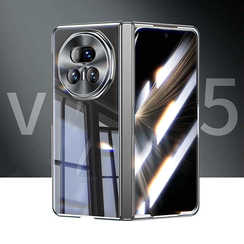 Für Honor Magic V5 Handyhülle, Luxuriöse Galvanisierung, Transparenter & Schmutzabweisender Airbag-Schutz, Ultradünne & Unsichtbare Schutzhülle - Orange