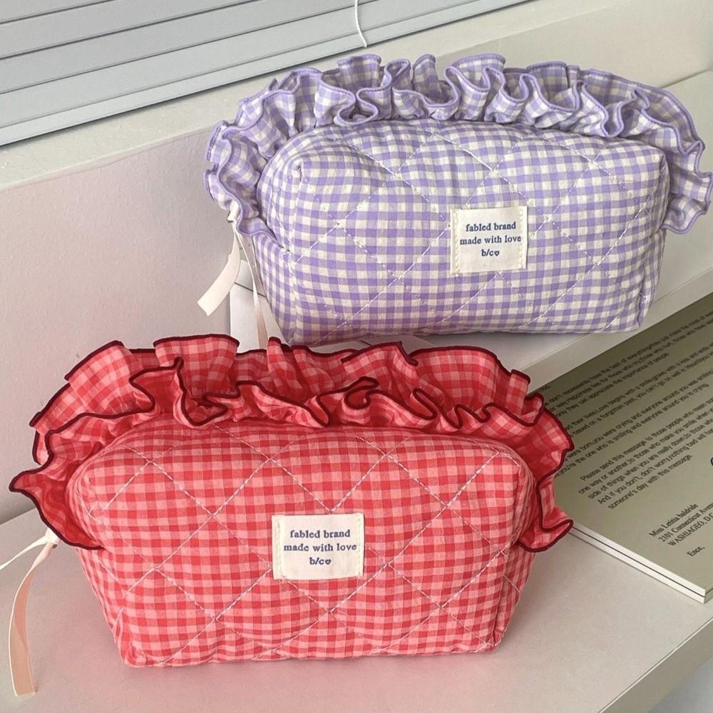 High Quality Sweet Ruffle Makeup Bag Portable Multifunctional Cosmetic Bag Large Capacity with Zipper Toiletry Organizer Travel
