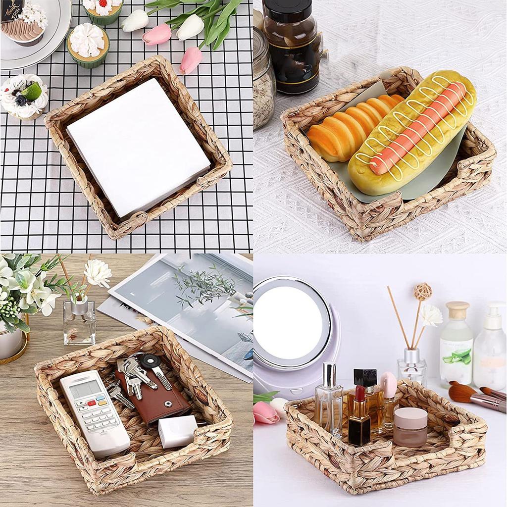 Eco Friendly Water Hyacinth Decorative Napkin Tray Handmade Storage Basket For Kitchen Bathroom Living Room