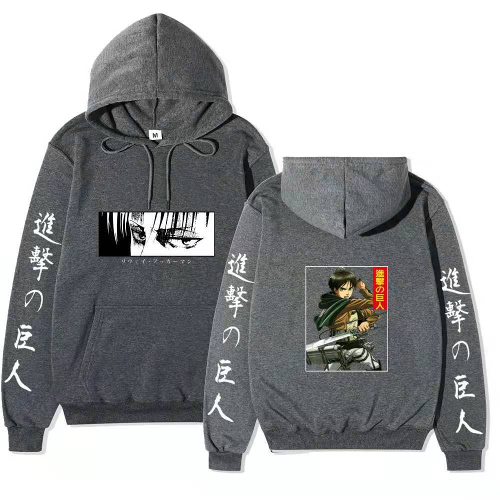 Unisex Attack on Titan Hoodie, Levi Ackerman & Eren Yeager Front Back Print Pullover, Long Sleeve Anime Graphic Hooded Sweatshirt Streetwear