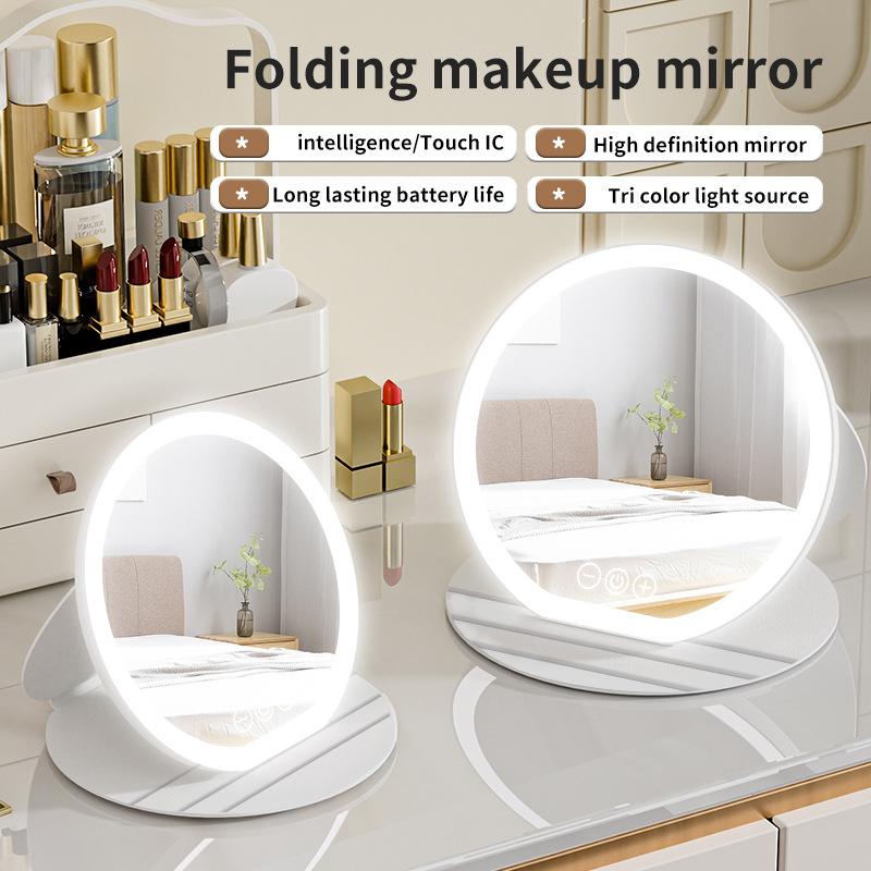 LED Makeup Mirror, Portable Mirror, Foldable with Light, Vanity Mirror, Desktop Fill Light Mirror