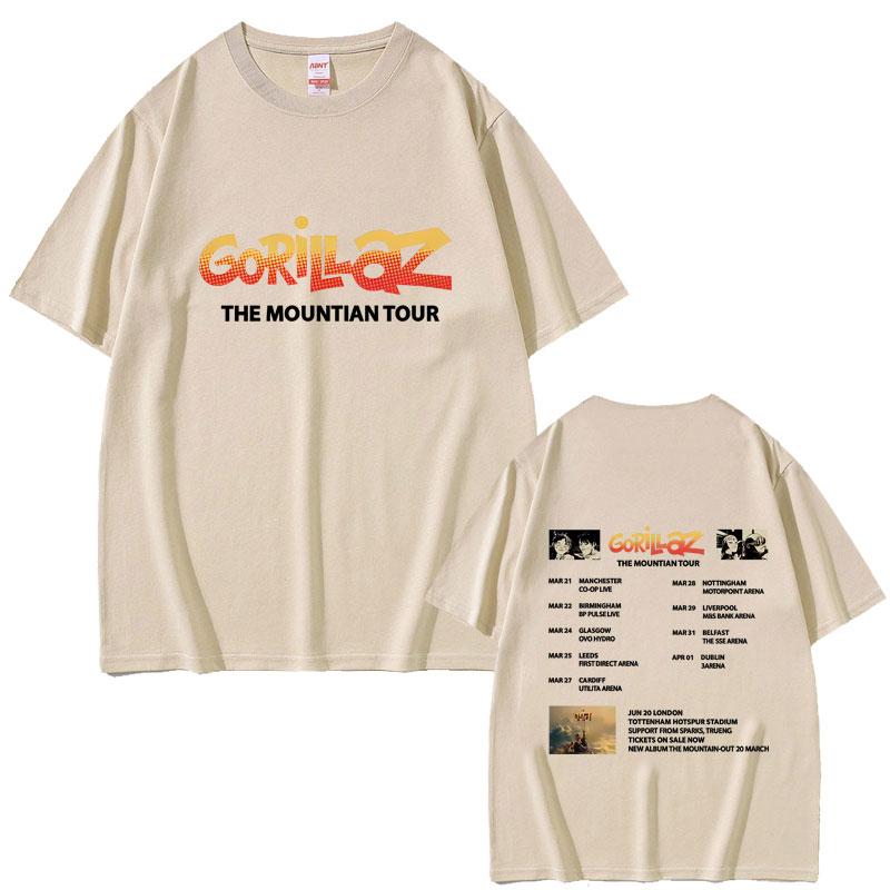Rock Band Gorillaz The Mountain Tour Merch Tshirt Men Women Clothing Retro Casual Oversized T Shirts Fashion Tshirt