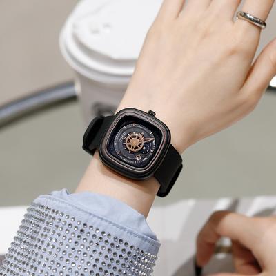 New Style Large Dial Square Quartz Watch Trendy Fashion Waterproof Silicone Band Watch