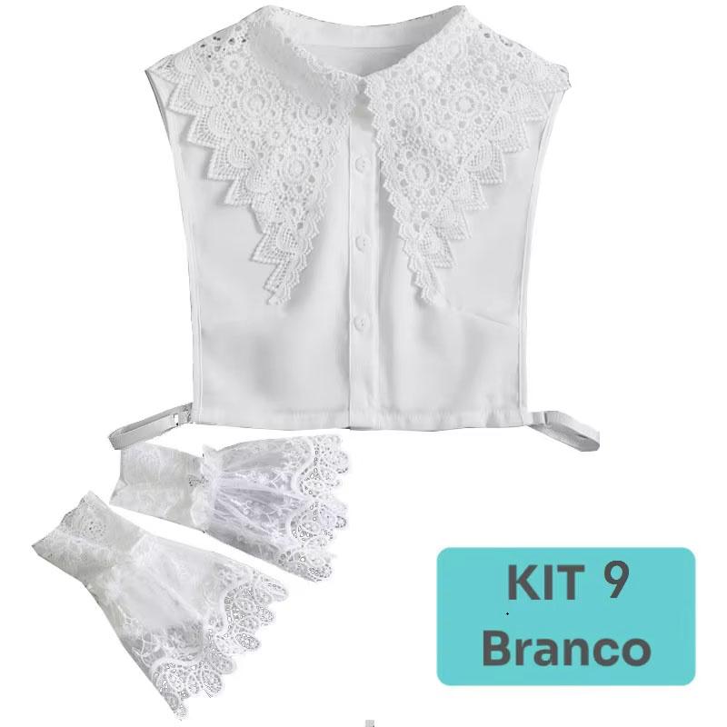 White Big Lapel Fake Collar And Black Detachable Cuff Lace False Collar Stand Removable Faux Col for Women Half Shirt Accessory