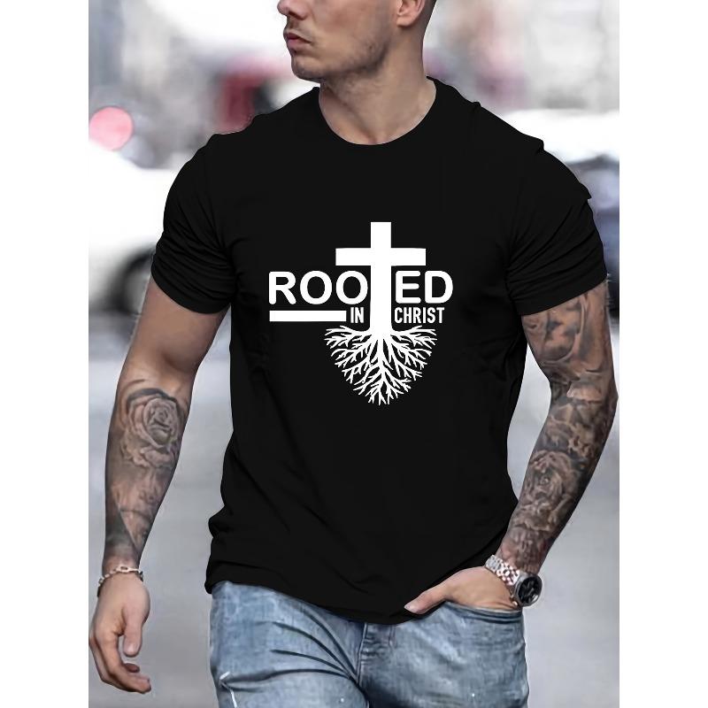 

European Size Men s Rood in Christ Pattern Spring, Summer, Autumn Casual Crew Neck Short Sleeve T-Shirt 4XL чорний