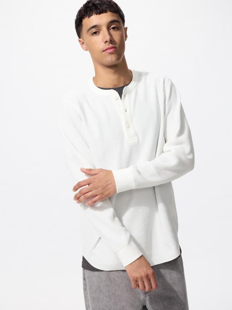 Uniqlo Waffle Henley Neck T  Long Sleeve 
