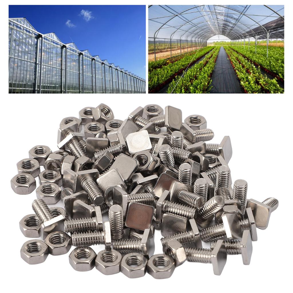 TOPINCN 50 Sets Greenhouse Screw Nut Kit, 304 Stainless Steel M6 Nut Kit, Quick Installation, Improved P formance for Greenhouse Assembly