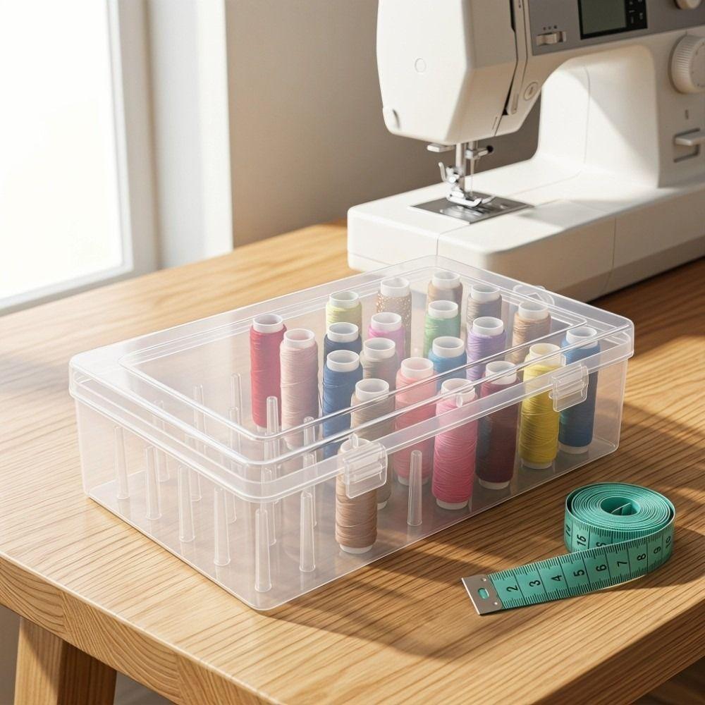 42 Spool Sewing Thread Box Large Capacity Thread Organizer Spool Organizing Case Multi-functional Clear Needle Thread Holder