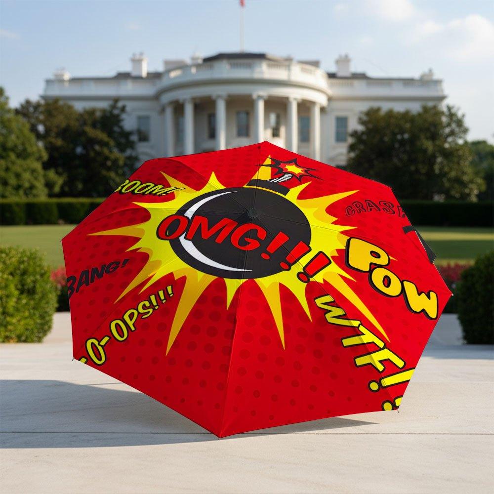 

Open/Close Portable Folding Umbrella with OMG/POW/WTF Comic Design - 2-Rib Canopy & 8-Rib Frame, Compact Travel Umbrella Suita (as the picture,Iron&8K)