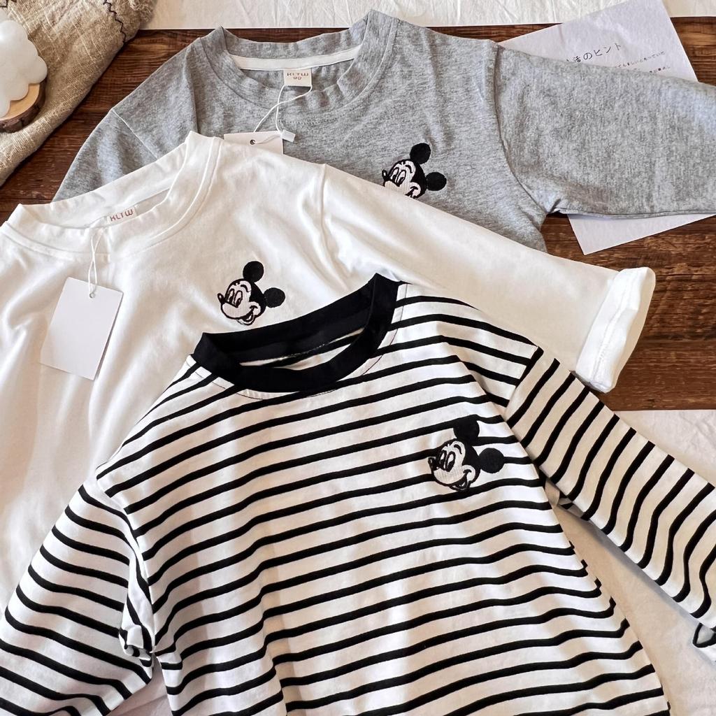 Toddler Striped Cartoon T-shirt: Spring/Autumn 2024 Collection, Round Neck Top for Kids