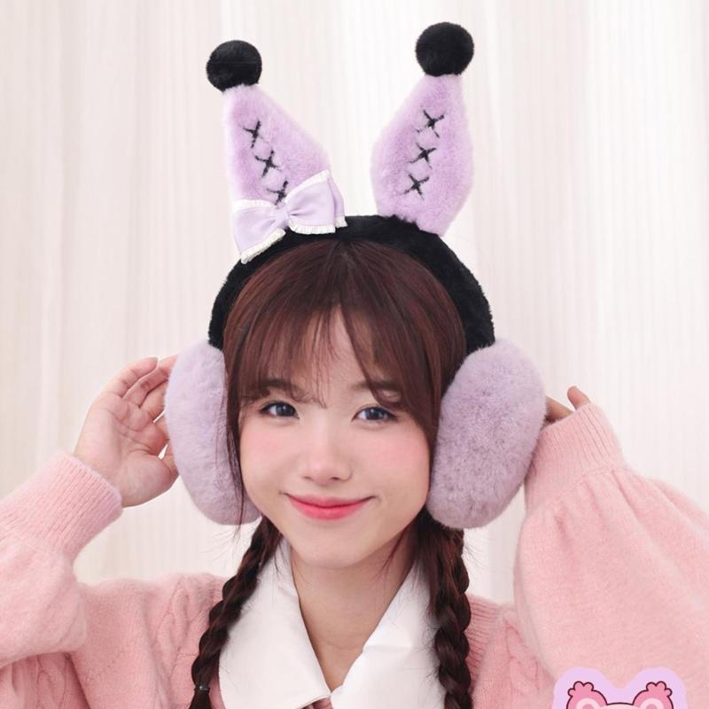 Girls Lovely Bunny Ear Shape Ear Warmer Stuffed Earmuff Warm Plush Winter Earwarmer with Bowknot Decor for Children