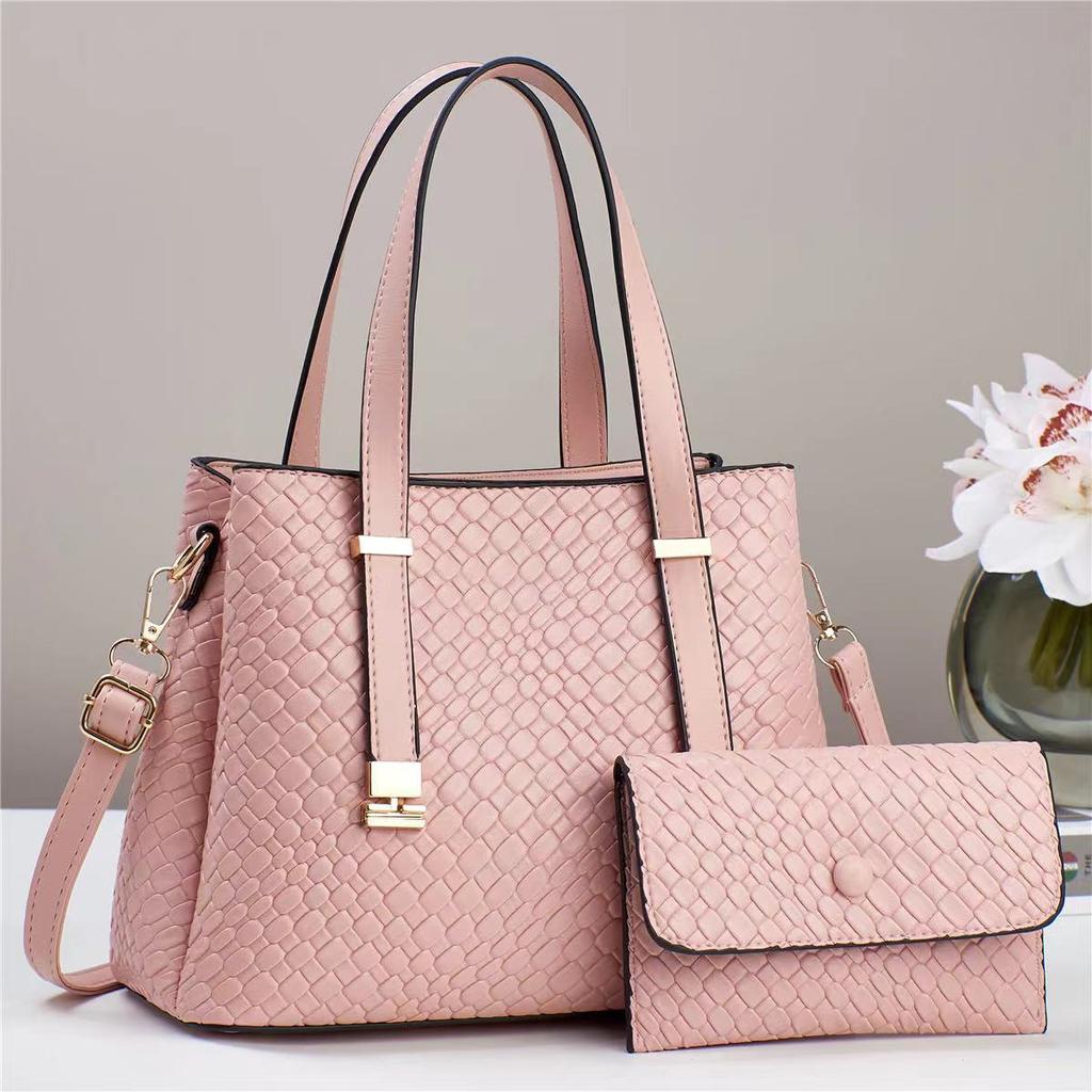 Large Capacity Handbag For Women Woven Leather Satchel Tote Bag Lady Shoulder Bags with Matching Purse Wallet For Work Travel