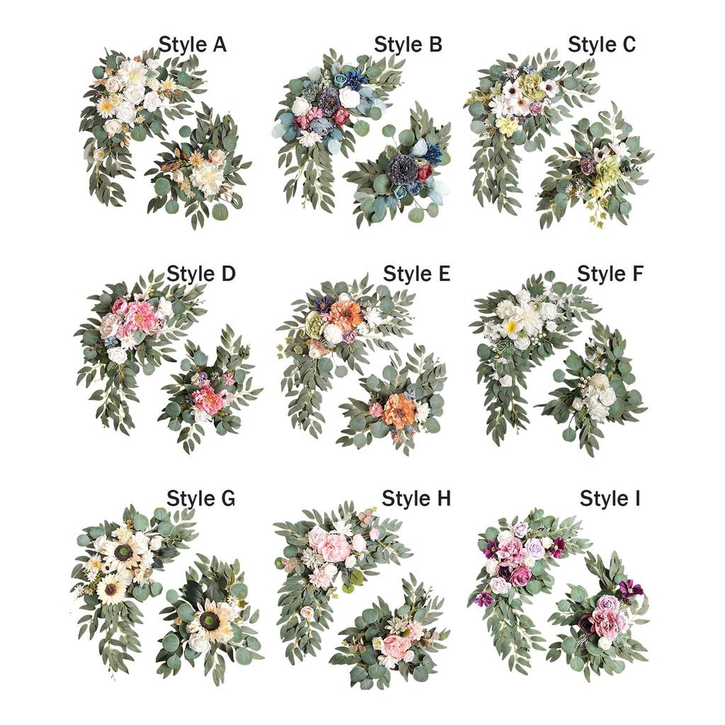 2Pcs Artificial Wreath Door Hanging Flower Swag Decoration Home Decor Front Door Wedding Arch Flower for Window Outdoor Holiday