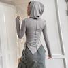 Women's Drawstring Ruffle Irregular Slim Hooded Top