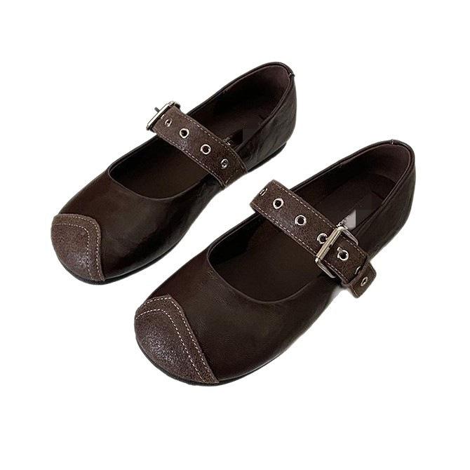 French Retro Mary Jane Shoes New Spring and Summer French Flat Single Shoes Night Breeze Commuter Small Leather Shoes