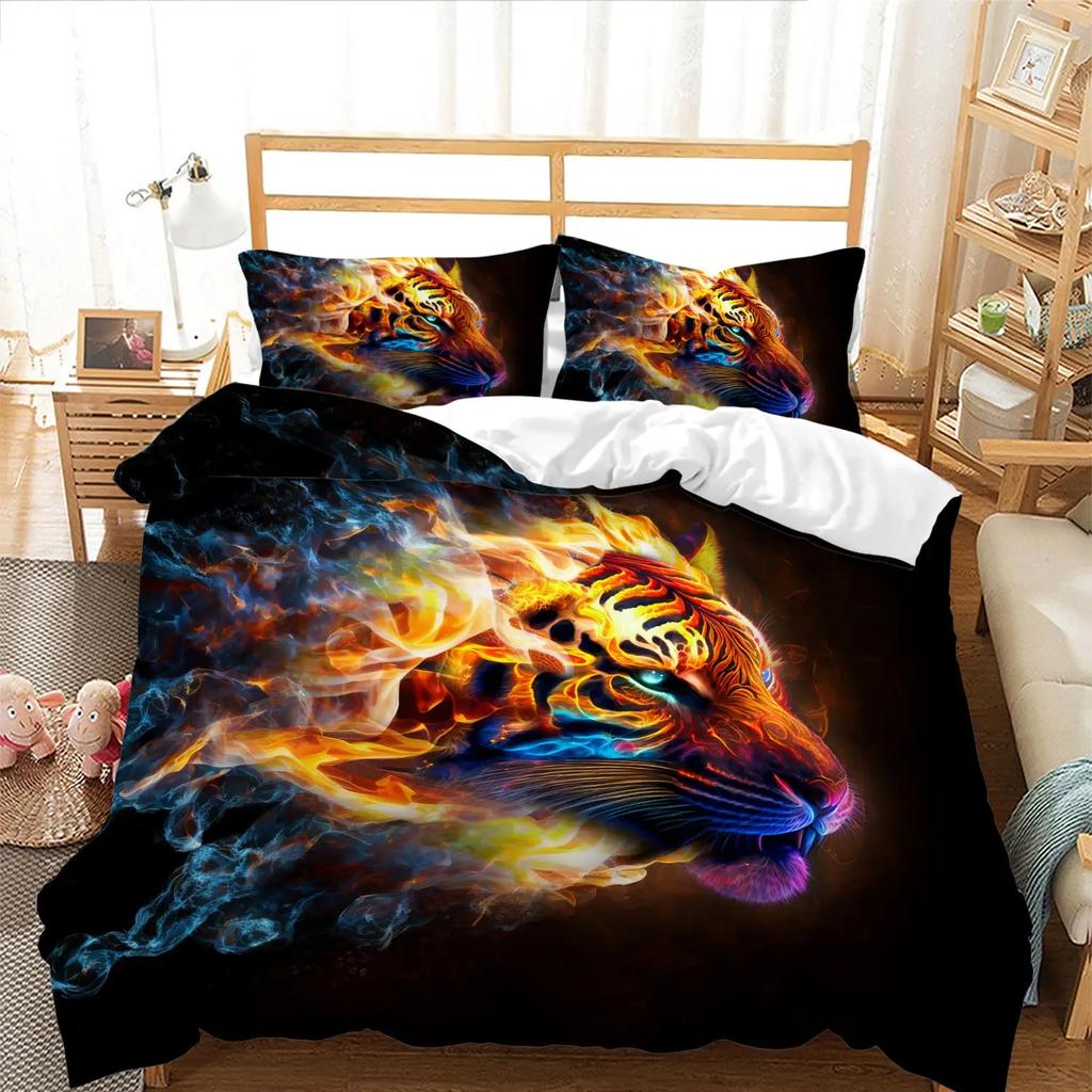 Comforter Tiger 3D Print Queen Size Wild Animals Bedding Set For Kids Teens Room Decor Animal Fur Sets