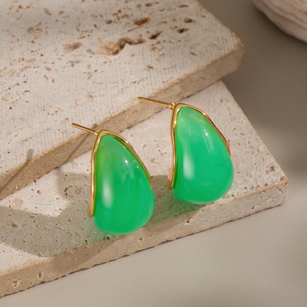 Xia Ling 18K Gold-Plated Dopamine Resin Stud Earrings for Women