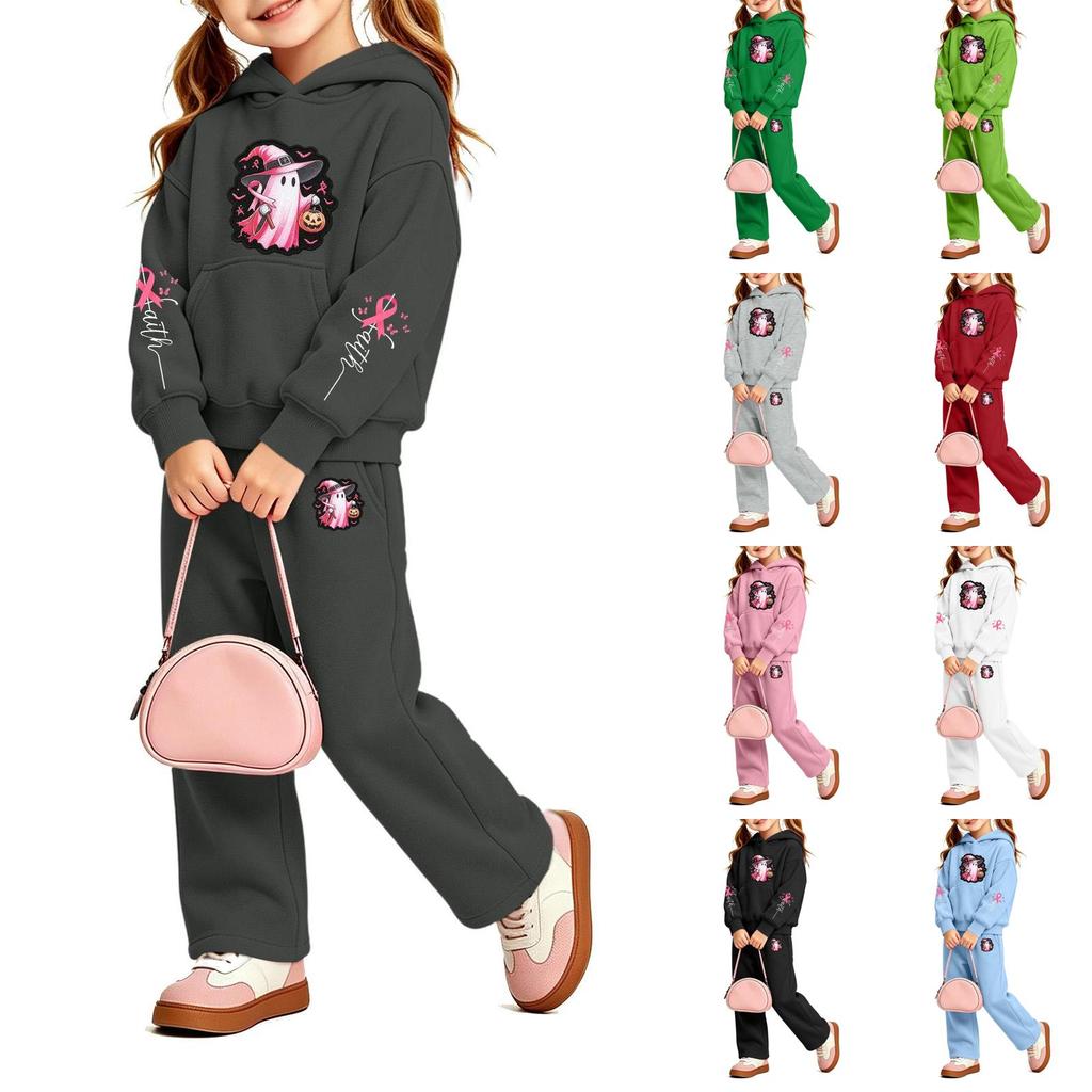 Girls' Print Hoodie and Sweatpants Set, 2-Piece Outfit for Casual Wear