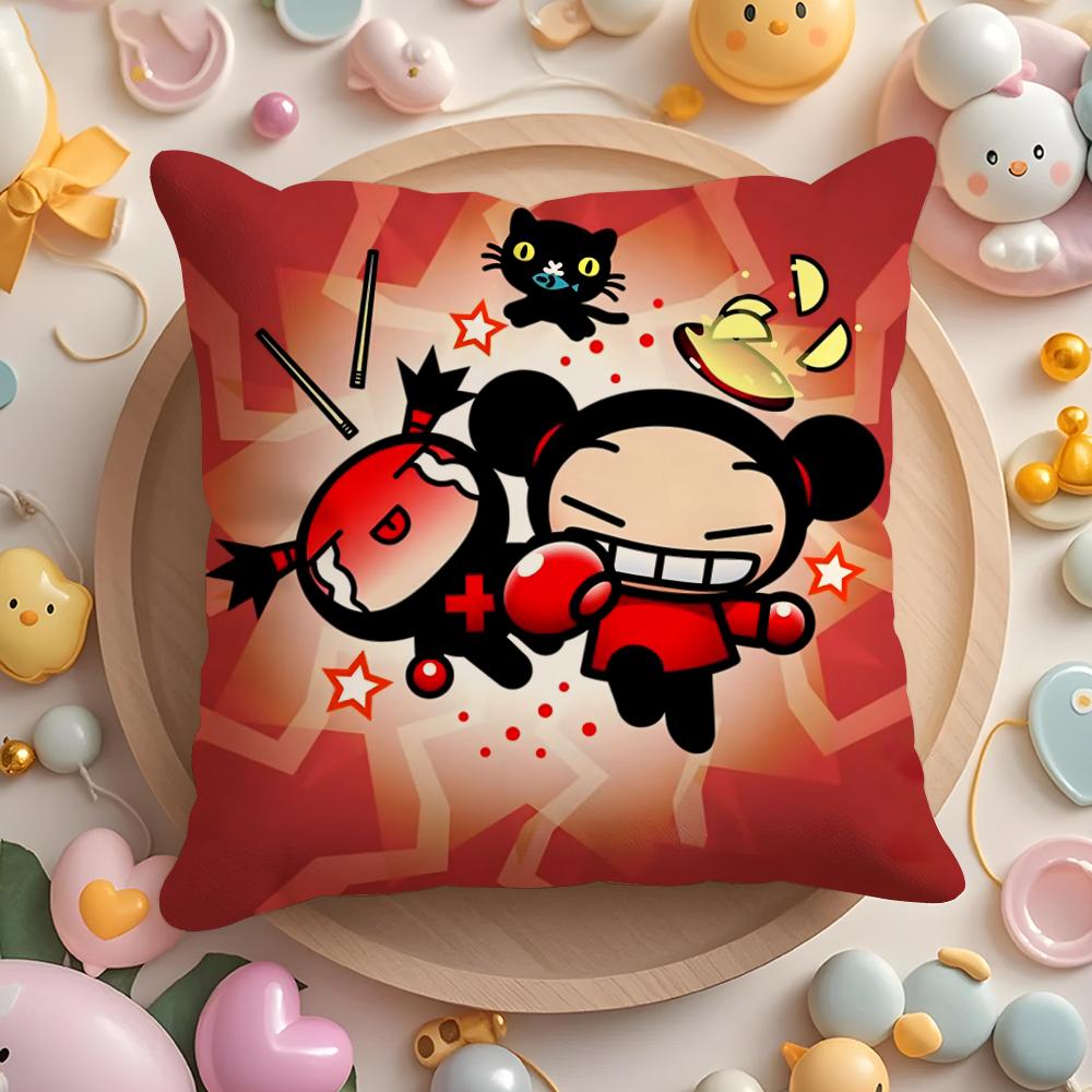 Kawaii P-Pucca Anime Cushion Cover Plush Fabric Soft Double-Sided Printed Sofa Pillow Case Colorfast Home Decor Gift