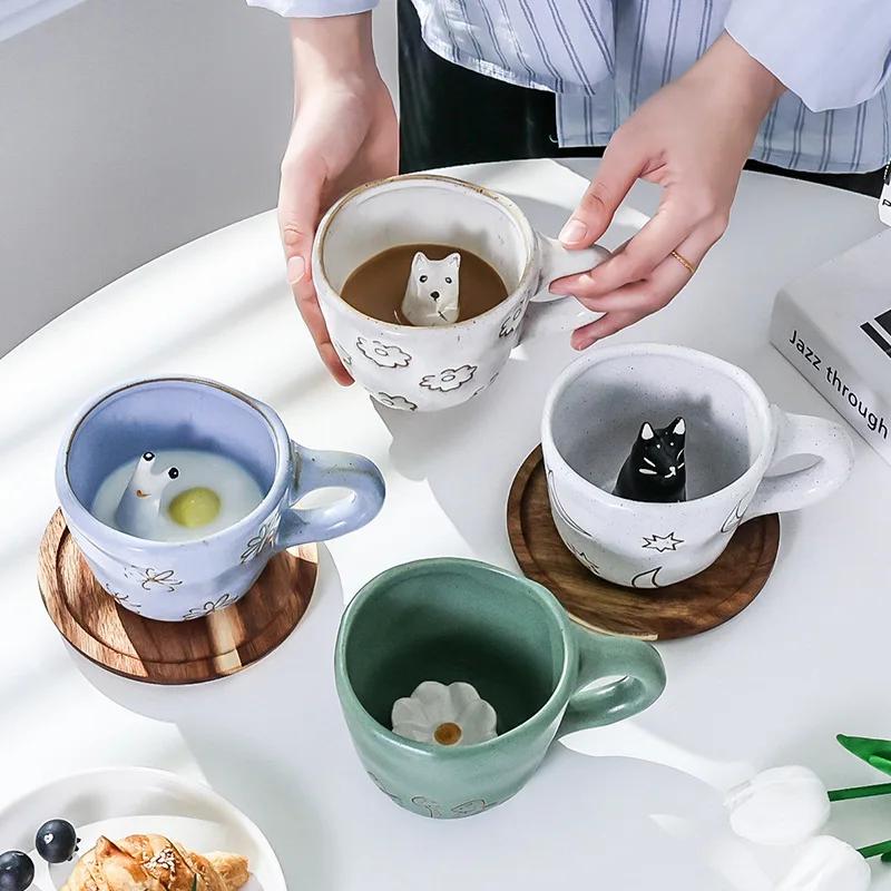 360ml Cups Ceramic Funny Cartoon Animal Tea Milk Cups Cute Handmade 3D Snail Daisy Dog Cat Coffee Mugs Creative Unique Gifts