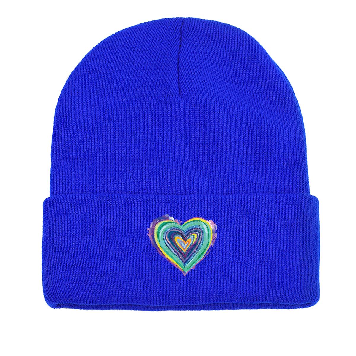 

Concentric Colorful Heart Winter Knitted Cap Beanie, Skullies Beanies Stretchy Autumn Headwear Bonnet Knit Hat Beanie as the picture синий