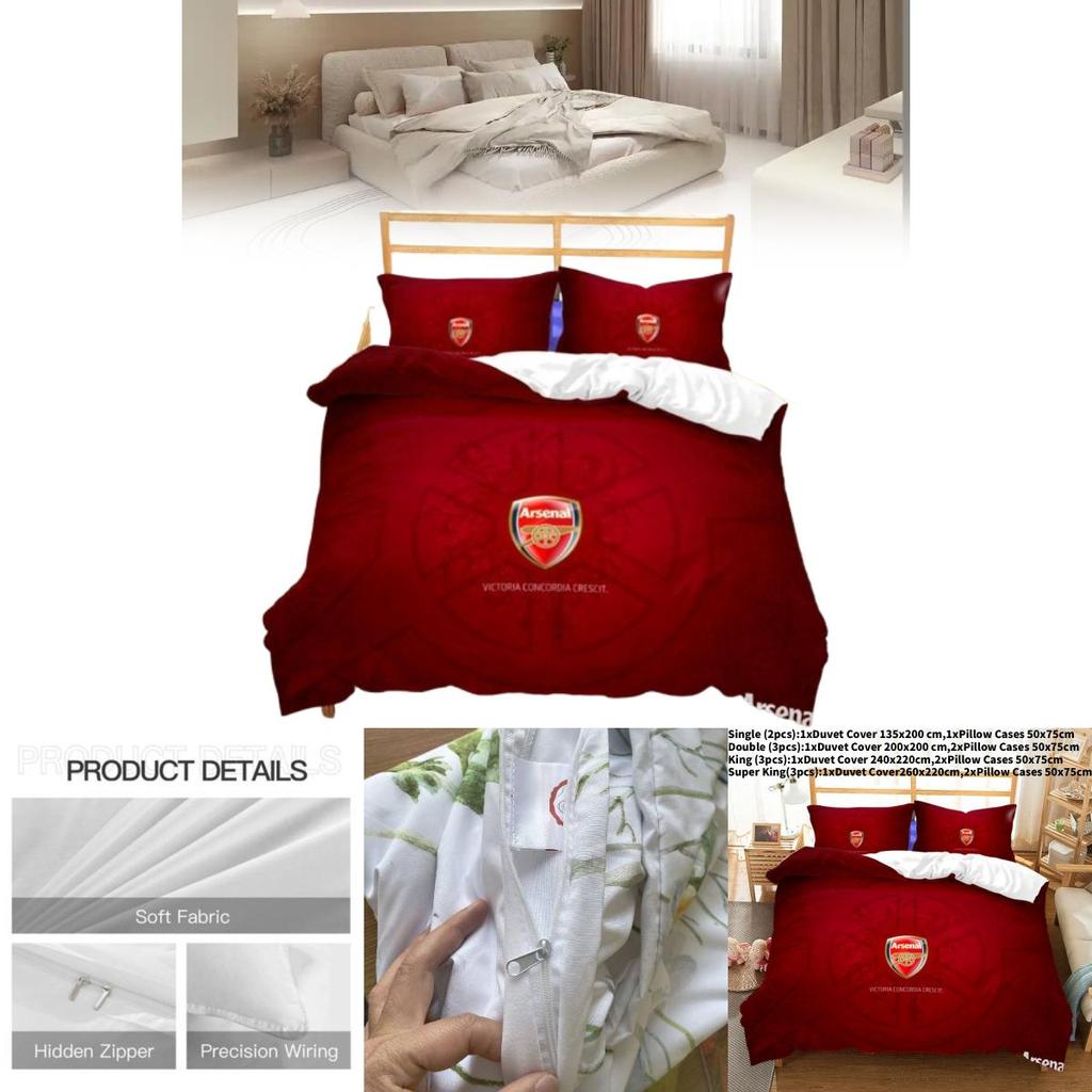 Arsenal Pattern Digital Print Bedding Set With Soft Material For Bed Bedroom Decor