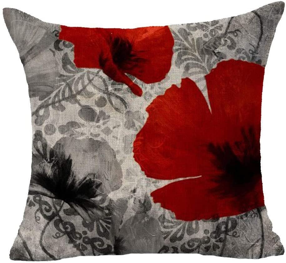 Charming Retro Watercolor Oil Painting Red Poppy Cotton Linen Throw Pillow Case Cushion Cover New Home Office Indoor Decorative