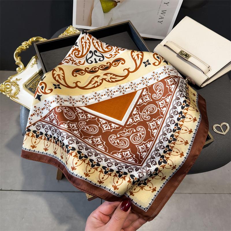 Sunscreen Headscarf Women's Sense Neck Small Square Scarf Retro Shawl Scarf Totem Silk Scarf Premium Versatile Square Scarf Printing