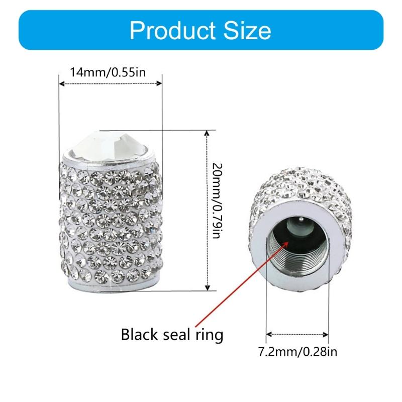 4pcs Rhinestones Tire Valves  Caps General  Dustproof & Rustproof Tire Caps Decorative Car Valves  Caps for Car & Bike