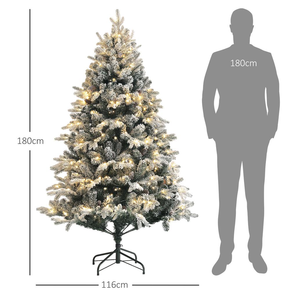 180cm Artificial Christmas Tree with 793 Branches, LED Lights and Snow-Covered Branches, Green