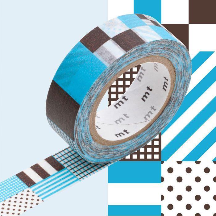 Blue and Black Striped Square Masking Tape - 1.5 Cm X 7 M