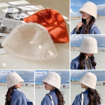 Furry Fisherman Cap Plush Basin Sun Cap Outdoor Panama Hat  for Women