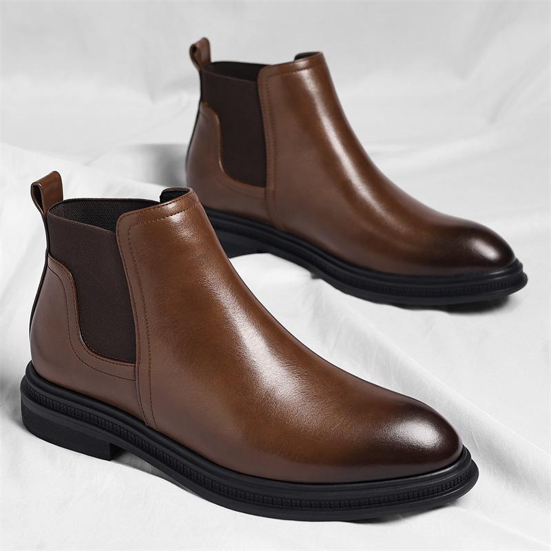 Automne Hiver Chaud Nouvelles Bottes en Cuir de Créateur pour Hommes Couleur Unie Mode Décontracté Bottes Chelsea Homme Grande Taille Chaussures à Plateforme Homme