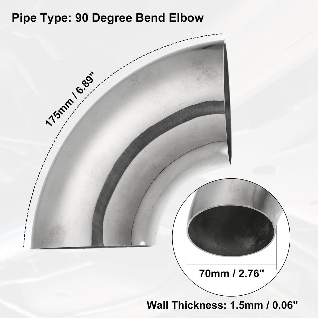 uxcell SS304 Stainless Steel 90 Degree Mandrel Bend Elbow Exhaust Elbow Pipe for Car