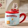 Creative High Value Ceramic Cup with Lid for Home Cute Couple Water Cup Gift Box High End Souvenir Gift Mug