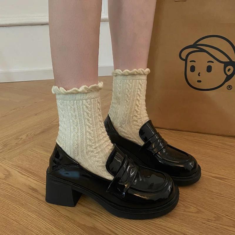 2025 Hot Sale Loafers Women's High Heels Round Toe Chunky Heels Classics Daily & Office Pumps Women Slip on New Shoes Zapatos