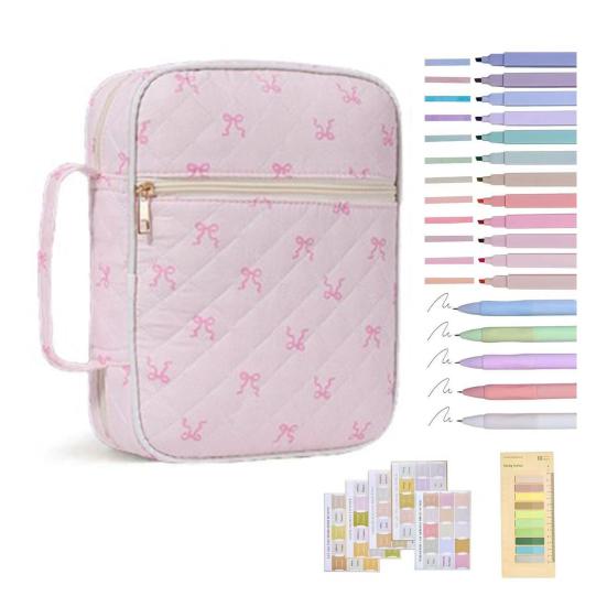 Quilted Bible Case Women Floral Bible Cover Case with Handle Study Supplies Bag Portable