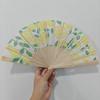Wooden Handle Folding Hand Fan Lemon Print Hand Cranked Fan Lightweight Handheld Fan  Photography