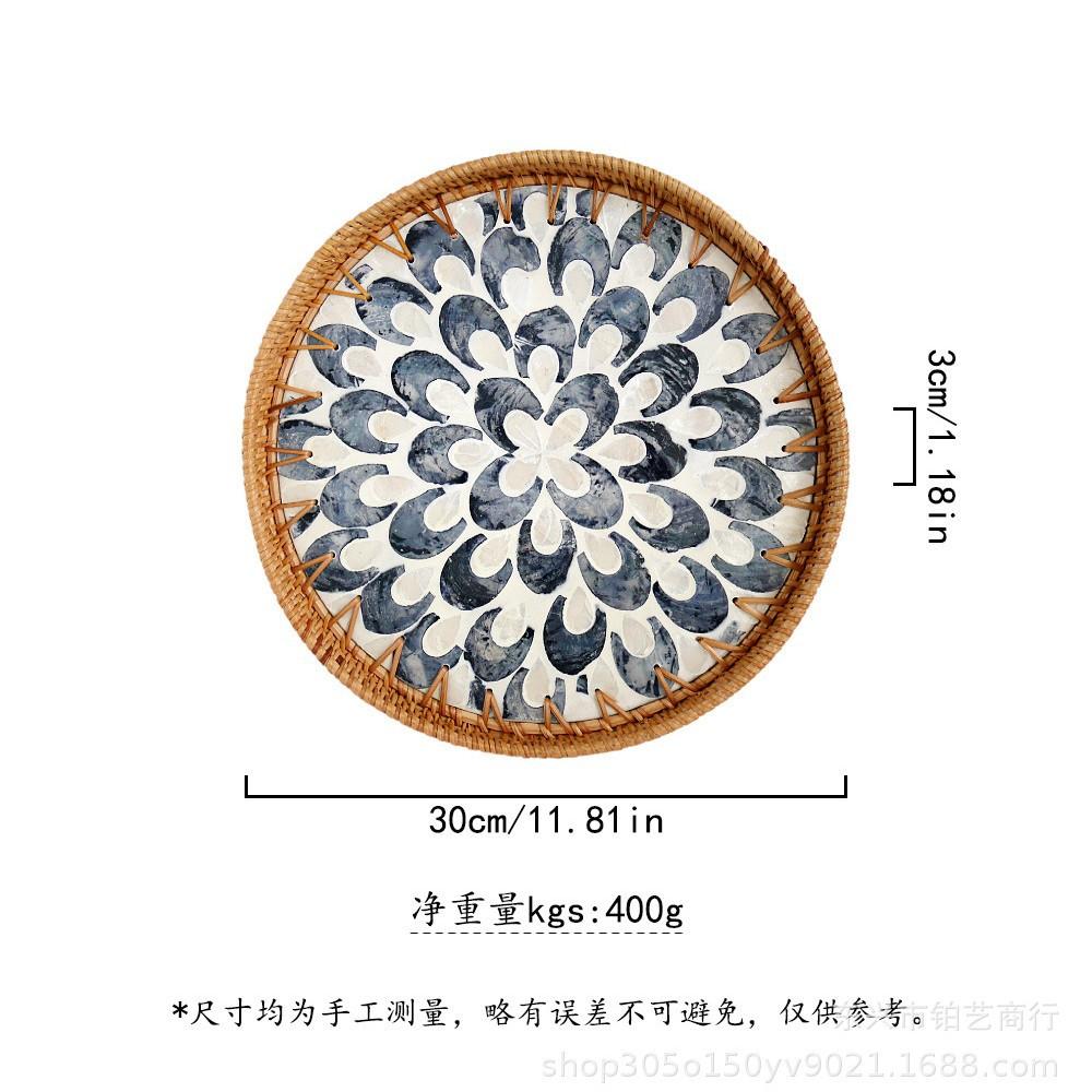 Color Shell Jewelry Cosmetics Food Teacup Storage Trays Handmade Rattan Fruit Dessert Bread Pans Round Rattan Decoration Trays