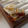 Square Maillard Earrings Autumn and Winter Earrings French Retro Design Temperament Foreign Style Small Fragrant Style Ear Buckle
