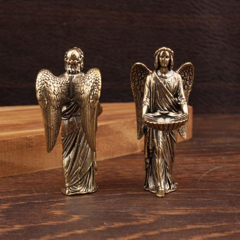1 ks Ručně vyráběná Vintage Evropská Figurka Anděla Domácí Dekorace Socha Anděl Strážný Křídla Andělský Ozdoba Kovové Modely Postav Řemeslo