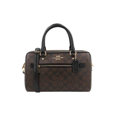 Coach Rowan 27 Monogramm-Print Reißverschluss Beschichtetes Canvas und Glattleder Boston Tasche Damen Handtaschen Dunkelbraun 83607-IMAA8